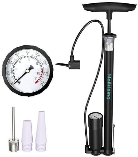 NailHsing Bicycle Floor Pump with Gauge 160 PSI High Pressure Bicycle Pumps - 3 Valve Adapters - Suitable for Road/Mountain Bike Tires, Motorcycles, Balls