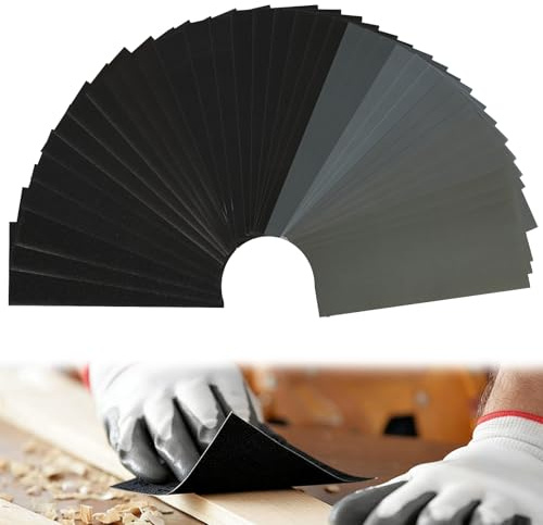 39 stycken 9 x 3,6 tum vatten sandpapper 60/120/240/400/600/800/1200/2 000/2500/3 000/5000/7000/10000 korn, för metall, trä, bilkropp, slipskiva Vatten och torr, Lit Manuell joke och block