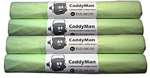 104 x 25 Litre CaddyMan Compostable Kerbside Food Waste Caddy Bin Liner Bio Bags EN13432 (25L-100)