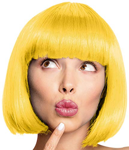 Balinco – Bob Perücke für Damen & Herren Gelb – Kurzhaarperücke Pagenkopf, Cabaret & Charleston für Karneval, Fasching & Motto Party – Einheitsgröße Unisex aus Polyester - Inkl. Haarnetz