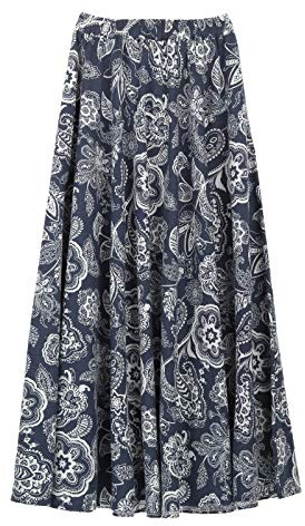 Camilife Jupe Longue en Coton et Lin pour Femme avec Poches Latérales Ceinture élastique Style Rétro Vintage Bohème Maxi Jupes Fleurs Taille S/M