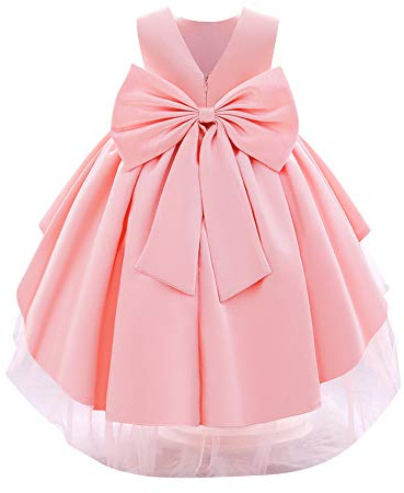 IBAKOM Bébé Filles Petits Enfants élégant sans Manches col en V Bowknot Satin Formelle fête Mariage Demoiselle d'honneur Communion baptême Princesse Robe de Bal