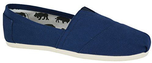sole london Ladies Comfort Flat Plain Slip ON Plimsolls Canvas Espadrille Womens Pumps Shoes Navy
