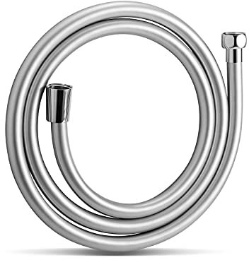 OFFO PVC Universal Smooth Shower Pipe with Washer - High Pressure Shower Hose for Bath Taps, 1.5m, Silver