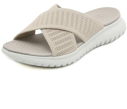 Acfoda Sandalias de Mujer Moda de Verano Zapatillas cómodas con Soporte ortopédico Zapatos Elegantes Informales Suaves y livianos Beige 39