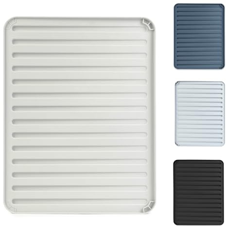 KADAX Tapis d'égouttement pour vaisselle - Tapis de séchage plat avec drainage - 40 x 30 cm - Tapis de vidange pour verrerie - Pour la cuisine - Blanc