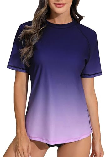Halcurt UV Shirt Damen Rash Guard Kurzarm UPF 50+ UV Schutz Schwimmshirt Schnell Trocknender Badeshirt Bademode M