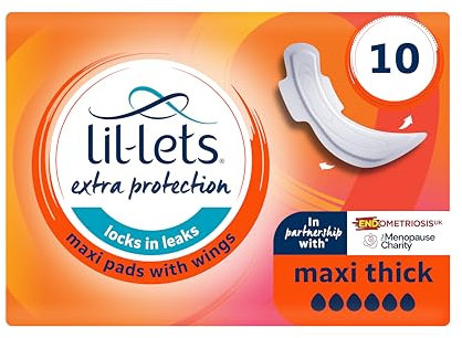 Lil-Lets Extra Protection Maxi Pads X 10 (1 Pack), with Wings, for Extremely Heavy Flow Periods and Perimenopause