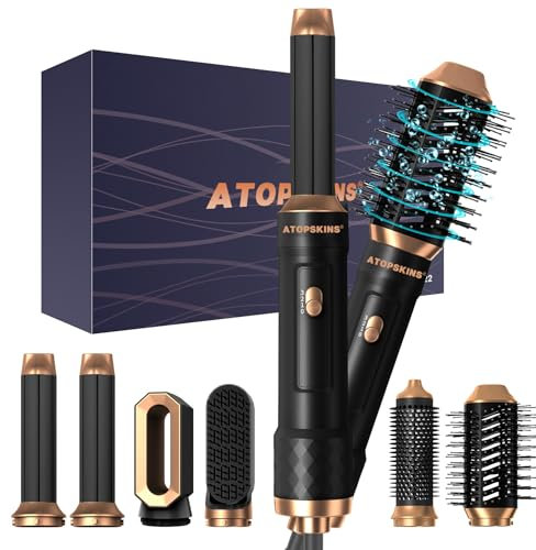 6 in 1 Warmluftbürste Set, Airstyler, mit 6 Ersatz: 1000W Haartrockner,Rundbürstenföhn Thermal Brush Airflow Lockenstab Automatisch,Föhnbürste,Glättbürste,Glätten,Locken und Föhnen Sie Trockenes Haar