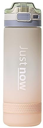 Sport-Trinkflasche, auslaufsicher, Trinkbecher mit Trinkzeit und Strohhalm, Fitness, Sport, Wasserbecher, Büro, Outdoor, 600 ml