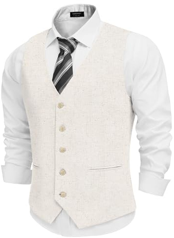 COOFANDY Mens Classic Fit Suit Vest Formal V-Neck Vest Button Waistcoat Pockets