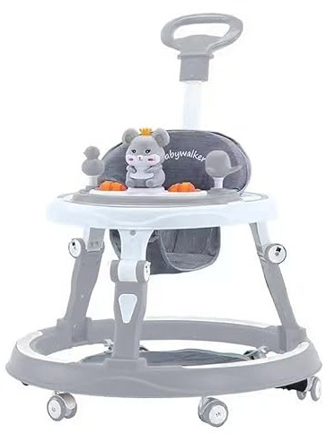 Adjustable Baby Walker, Foldable Safari Walker, Multifunctional Baby Walker, Feeding Tray, Interactive Music, Toys, Lights, Wheel Safety Breaks, Grey New!
