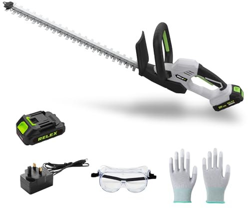 RELEX Hedge Trimmers Cordless with Battery and Charger, 51cm (20 Inch) Cutting Length,Garden Tool & Lightweight Handheld Hedge Cutter for Hedges, Bushes, Branches (1 battery)