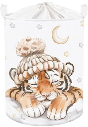 Clastyle Panier Rangement Bébé Animaux Endormis Corbeilles à Linge Sale Garçons Filles pour Vêtements Boite de Rangement Jouets pour Salle de Bain Chambre à Coucher, Tigre, 36x45 cm