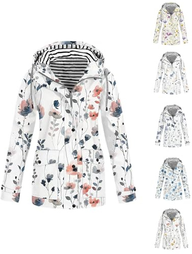 Mrat Women's Waterproof Jackets Lightweight Windproof Coat with Hooded Ladies Outdoors Packable Functional Raincoat Active Sportswear Jacket Floral Print Coats Sun Protection Hiking Climbing