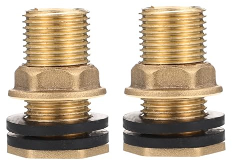 TOYZFRIENDY 2 Piezas Conector de Latón para Tanque de Agua con Rosca Macho y Hembra Pasamuros Resistente para Depósitos y de Agua Incluye Juntas para Conexión Fácil y Segura