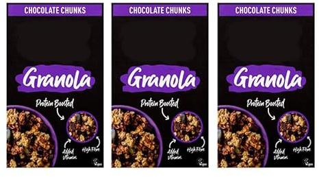 Granola Chocolate Chunks Protein Boosted Breakfast Cereal, High Fibre, Vegan, 400g,Pack Of 3