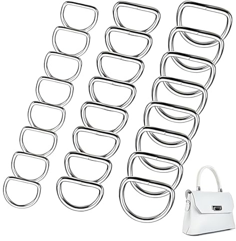 KAHZOR 24 Pezzi D Anelli 20mm 25mm 38mm, Argento, Anelli D Semicircolari Accessori per Borse e Cucito, D-Ring in Metallo per Tasche, Cinghie, Zaini, Accessori Fai da Te, Moschettoni