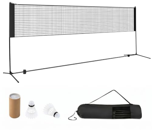 LIFEZEAL Rete da Badminton, Altezza Regolabile, Rete Tennis Portatile 2 Volani, Tappi per Piedi, Morsetti e Borsa, per Uso Interno ed Esterno, per Pallavolo, Pickleball (Nero, 420 x 102 x 89-155 cm)