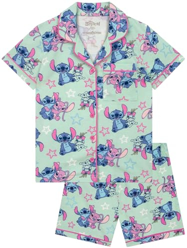 Disney Lilo & Stitch Girls Pyjamas, Angel And Stitch Pjs For Kids, Cotton Girls Pjs, Button Up Short Pyjamas, Ages 3 To 10 Years