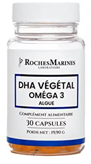 Roches Marines - Complément alimentaire DHA végétal - Oméga 3 vegan - Entretien cérébral - Allié du coeur - 30 capsules - Développé en France