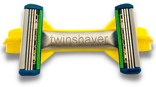 twinshaver Glatzen Rasierer Herren 0mm - Schnittschutz & 80% Zeitersparnis, Kopfrasierer Glatze + 4 Klingen, Doppel-Nassrasierer (Gelb)