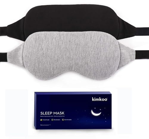 Kimkoo Sleep Mask-Eye Mask for Sleeping, Sleeping Mask Blocking Out Light Perfectly for Women and Men, Soft and Comfortable Blindfold for Travelling, with Pouch (Black+Gray)