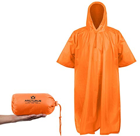 Arcturus Lightweight Ripstop Nylon Poncho with Adjustable Hood (Orange)