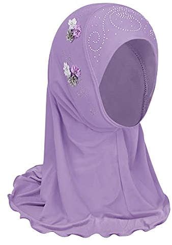 TINAYAUE Kids Girls Muslim Hijab Lace Islamic Scarf Shawls Turban with Flowers Hijab Chiffon Head Scarfs Head Wrap (2-7 Y)