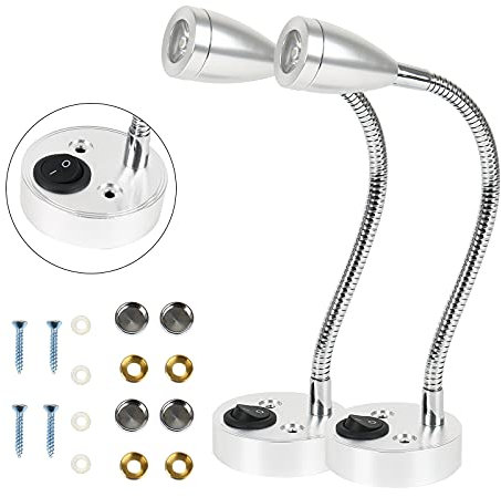 URCheers 12 v LED Spot Leselampe, 2 Stücke Einstellbarer Schalter Warmlicht Lesewandleuchte - Schlauchlänge 150mm - für Wohnmobil Wohnwagen Van Boat Wohnmobil, 6000K
