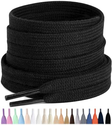 Stepace 2 Pairs 100% Cotton Flat Shoe Laces 8mm Wide Shoelaces for Sneaker Running Athletic Shoes Black 120