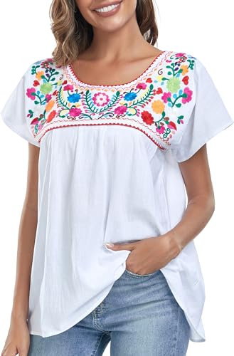 YZXDORWJ Embroidered Mexican Top for Women Peasant Blouse Mexico Summer Shirt Short Sleeve (XXXL, 910W)