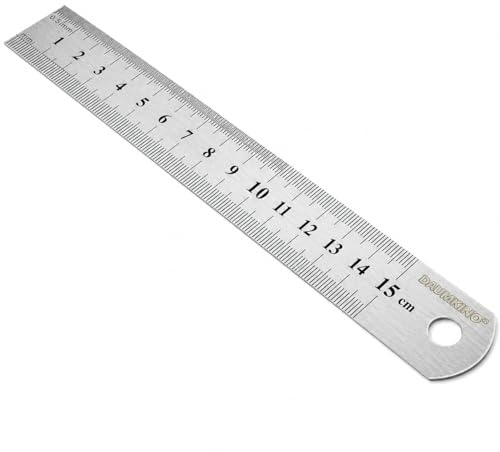 DAUMKINO Règle en Acier Inoxydable – 10 à 50 cm – Règle métallique avec double graduation mm & pouces – À l’unité ou en lot – École, bureau & atelier (acier, 15 cm)