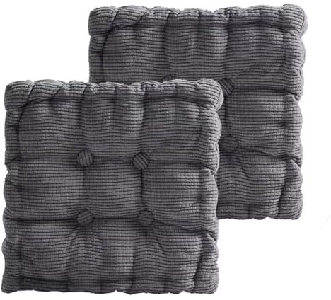 Sitzkissen Outdoor, 2er Set Stuhlkissen 50x50cm, Dicke Bodenkissen, Sitzpolster Outdoor für Bank und Gartenstuhl(Quadrat,Dunkelgrau,50 x 50 cm)