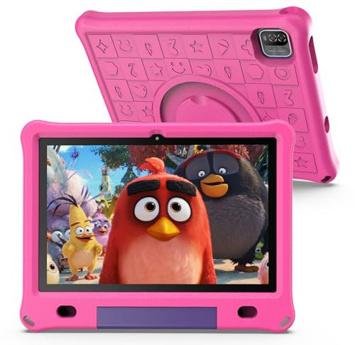 PRITOM 10 Inch Android 12 Tablet for Kids, 3GB+64GB, 6000Mah, Pre-Installed Kids Software IWAWa, Control Learning Game Education Apps, WiFi Tablet with Child-Safe Case（Pink）