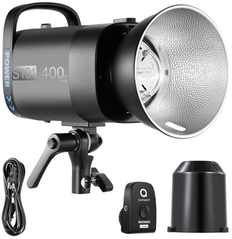 NEEWER S101-400W PRO Strobe Flash Light with 2.4G Trigger 150W Modeling Lamp 400Ws GN65 5600K Bowens Mount Reflector S1/S2 Mode Silent Fan Compatible with QPRO for Studio Product Portrait Photography