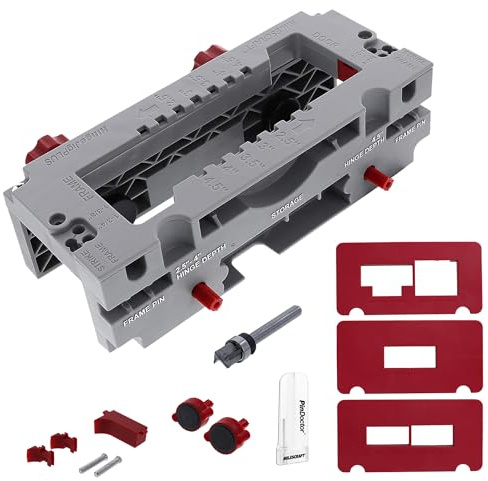 Milescraft 1229 Hinge Jig PLUS – Dual Clamping Door Hinge Jig Door Hinge Mortiser. Complete Hinge Installation Kit Rout Mortises from 2.5” to 4.5”. Strike and Latch Plates Included for Standard Doors
