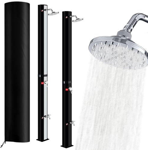 PEILU 35 Liter Solar Gartendusche Außen Solardusche mit Brausen & Fußdusche Pooldusche Warmes Wasser Temperatur max. 60°C Wetterfest Außendusche für Outdoor Pool Garten (Schwarz)