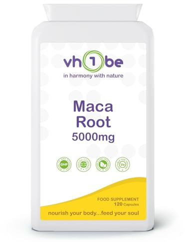 Maca Root 5000mg Supplement – 120 Vegan Capsules | Energy, Vitality & Hormonal Support | Natural Maca Extract, UK Made by vh1be