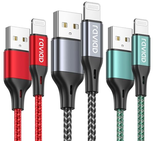 RAVIAD Cavo iPhone 2M 3Pezzi [Certificato MFi] Cavo Lightning Carica Rapida Lungo Cavo USB Lightning Nylon Cavetto Caricatore per iPhone 14 13 12 11 Pro Max XR XS X 8 7 6 6s Plus 5c 5s 5 SE 2020