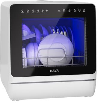 HAVA 2025 NEW Upgraded Countertop Dishwasher with Water Softener and Enhanced Energy Efficiency, Portable Dishwasher with 8 Wash Programs, Child Lock & Delayed Start Function, No Installation Needed