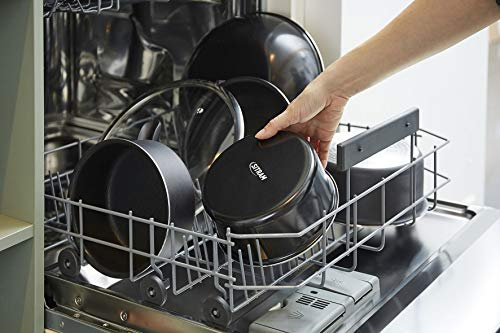 Sitram 716939 Batterie de Cuisine 7 pcs Alu Pressé Vert + Revêtement Céramique sain Sans PFAS – 3 poêles Ø20/24/28cm + 3 casseroles Ø16/18/20cm + Manche Amovible - Tous feux dont induction