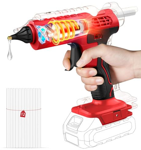 Pistola per Colla a Caldo da 100 W, Compatibile per Batteria Milwaukee m18, con 12 Bastoncini di Colla, Pistola per Colla a Caldo per Fai da Te (Senza Batteria, Caricatore)