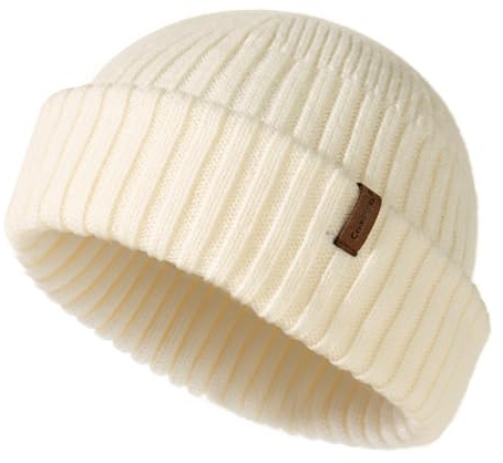 Comhats Fischer Mütze Herren Wollmütze Kurz Docker Haube Trawler Fisherman Beanie Hat Damen Merino Wolle Strick Winter Cap Großer Kopf Ski M/L Weiß