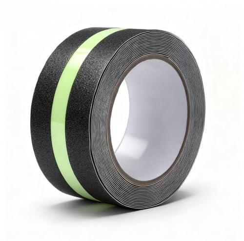 VOSSOT Nastro Antiscivolo Fluorescente per Scale, Striscia Adesiva Fosforescente Autoadesiva, Impermeabile, Resistente alle Intemperie, PVC Ecologico, per Scale, Gradini Pavimenti, 5cm x 5m