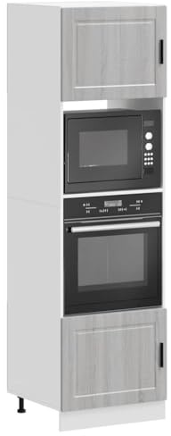 HengCaDa Stove Cabinet Pack of 2 Grey Sonoma Wood Composite Kitchen Furniture with Adjustable Feet, Space Saving Design, Robust Storage for Oven, Microwave, Durable Kitchen Base Cabinets