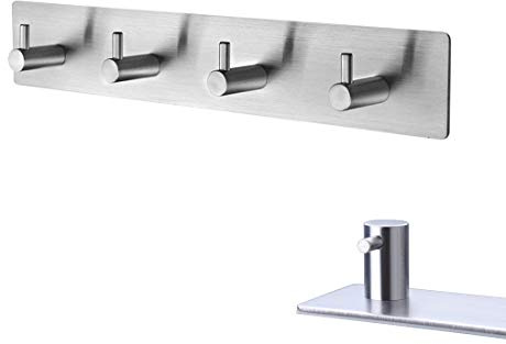 JOMIHONEY Self Adhesive Stainless Steel Hooks, Wall Mounted Heavy Duty Hanger, Key Rack Towel Hooks for Bathroom, Living Room, Kitchen (4 Hooks)
