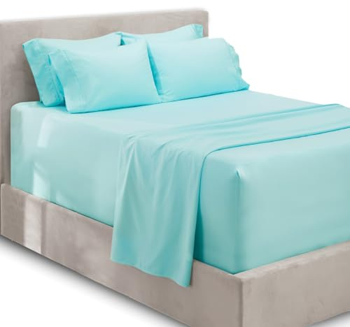 Hearth & Harbor Extra Deep Pocket Queen Sheets Set - 6 Piece - Aqua Blue