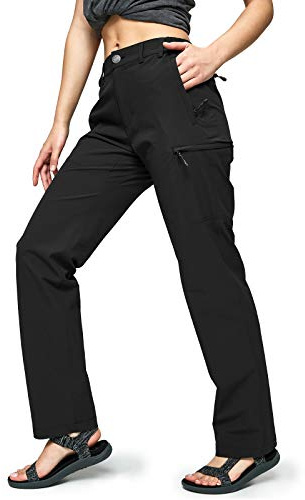 MIER Women's Quick Dry Cargo Pants Lightweight Tactical Hiking Pants With 6 Pockets, Stretchy and Water-Resistant, Black, 6, Straight