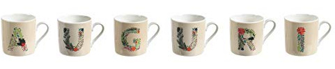 Villa d’Este 5906741 Home Tivoli Xmas Monogram Auguri Set 6 tazzine caffè 90 ml in Bone China, Multicolore, capacità Misure: Ø 5,3 x h. 5,5 cm